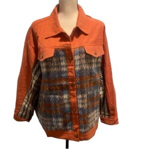 Umgee Women’s Jacket Denim Shacket Plaid Flannel POL like New L